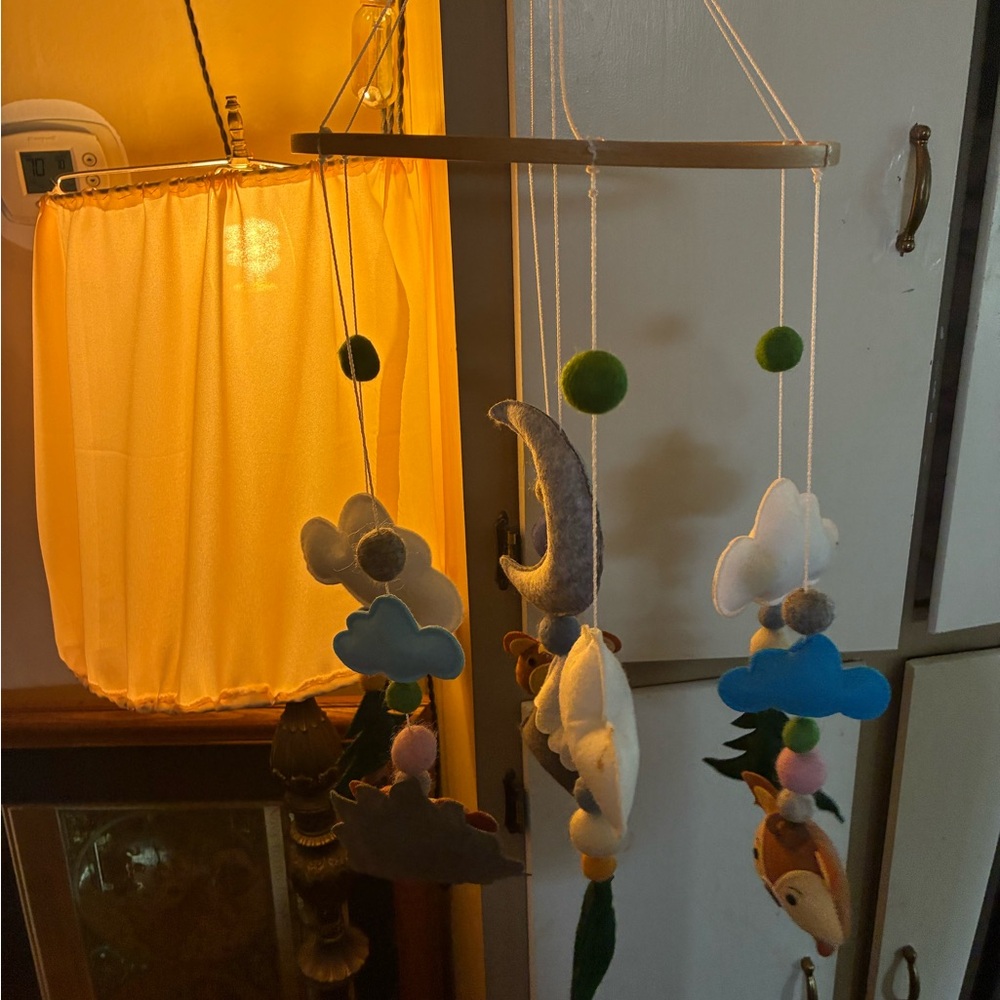 Colorful Felt Baby Mobile with Clouds and Moon